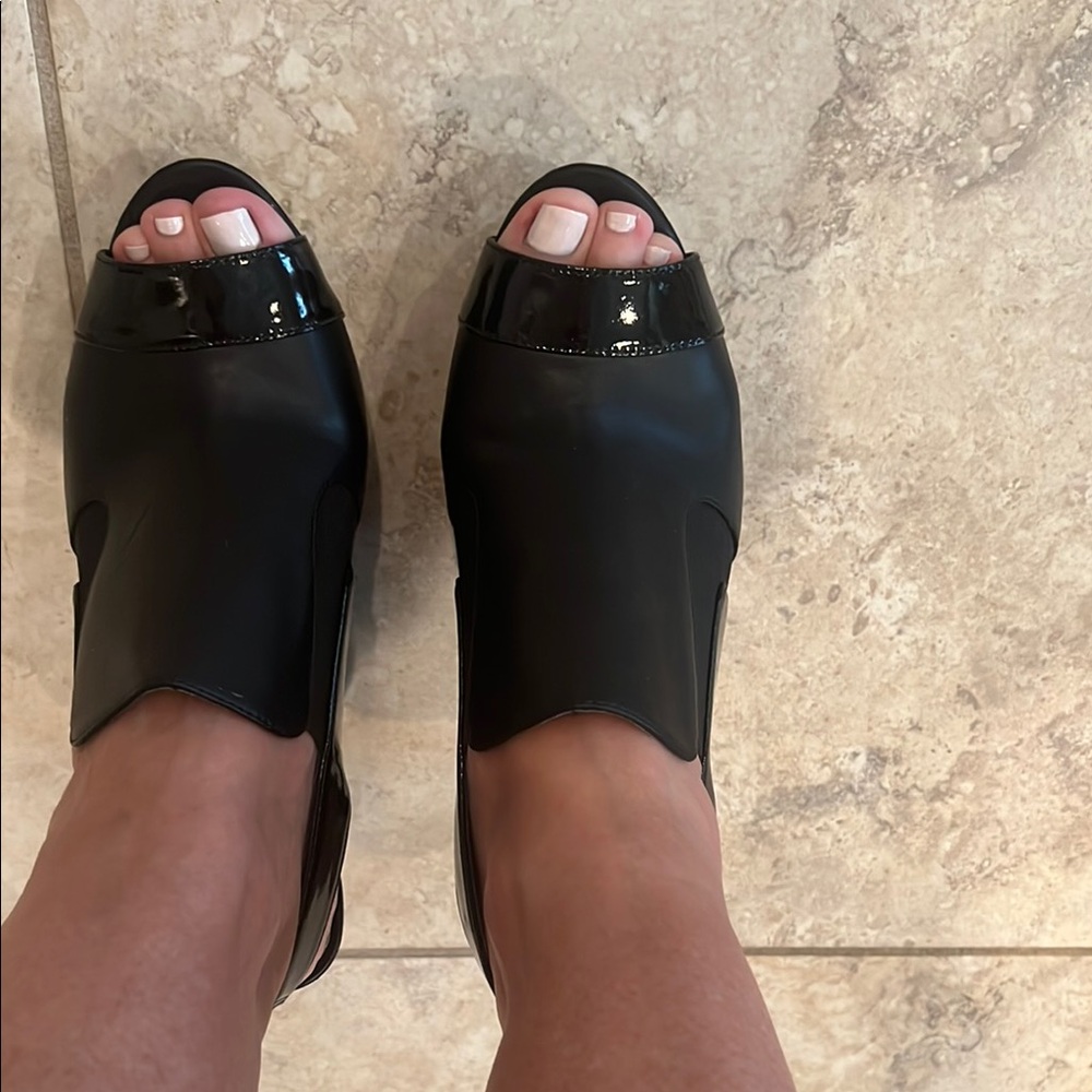 Impo Black Mules Glossy Finish Open-Toe
